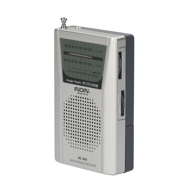 INDIN BC-R60 Lecteur de Musique de Poche Portable à Piles AM avec Haut-Parleur Sans Fil à Piles 2 AA pour Maison et Extérieur Argent