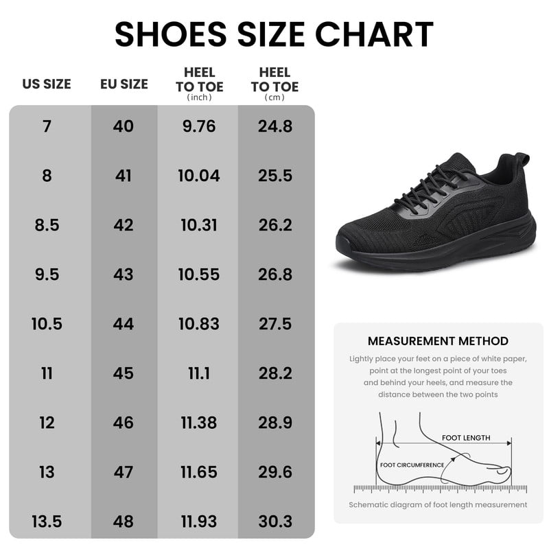 YHOON Men Walking Shoes Non Slip Lightweight Breathable Running Tennis Sneakers Athletic Workout Training Shoes All Black Size 9.5