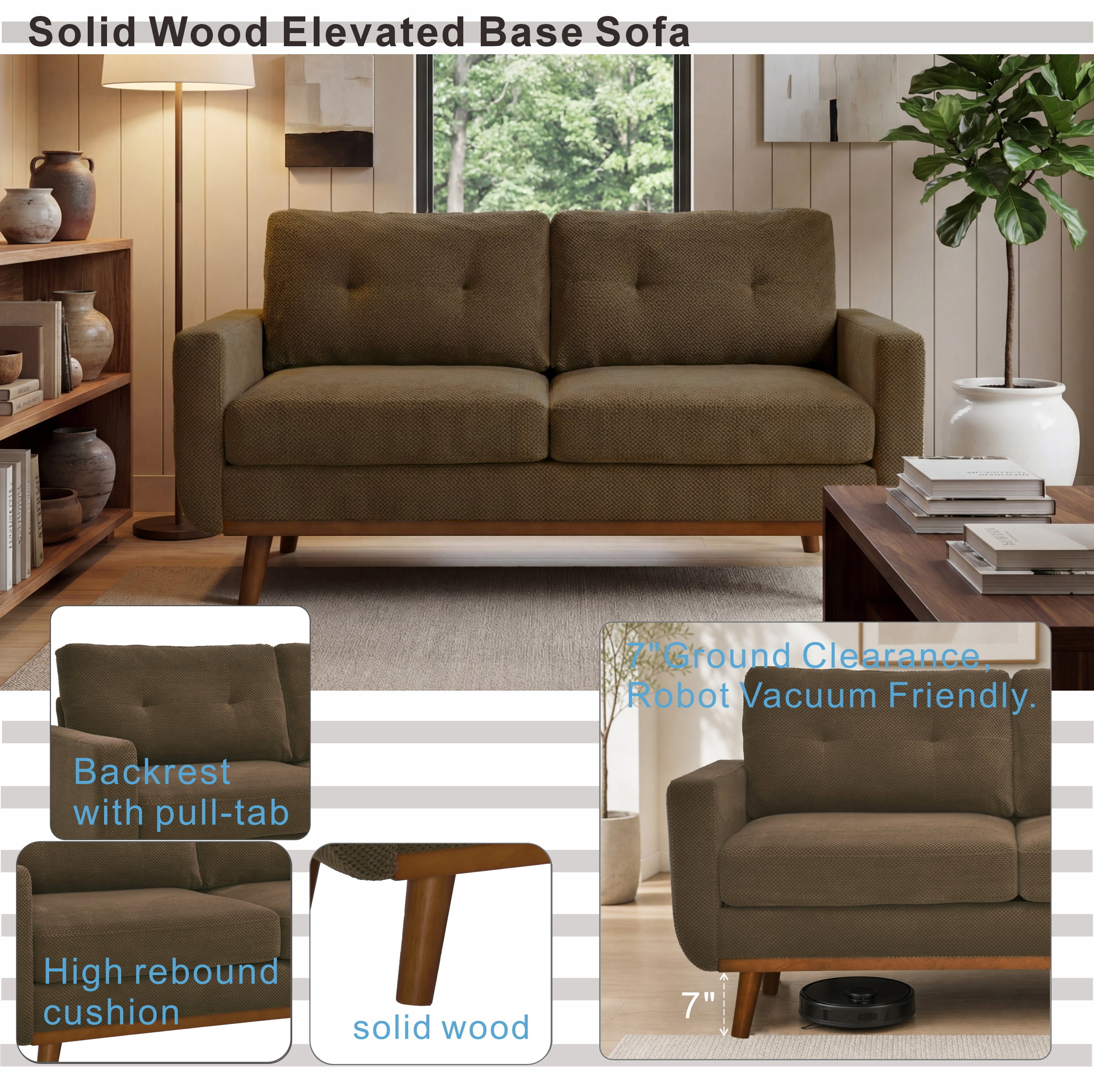 Leumius 65" Modern 2-Seater Sofa Upholstered Loveseat Sofa Couch with olid Wood Legs for Living Room,Apartment,Bedroom,Coffee