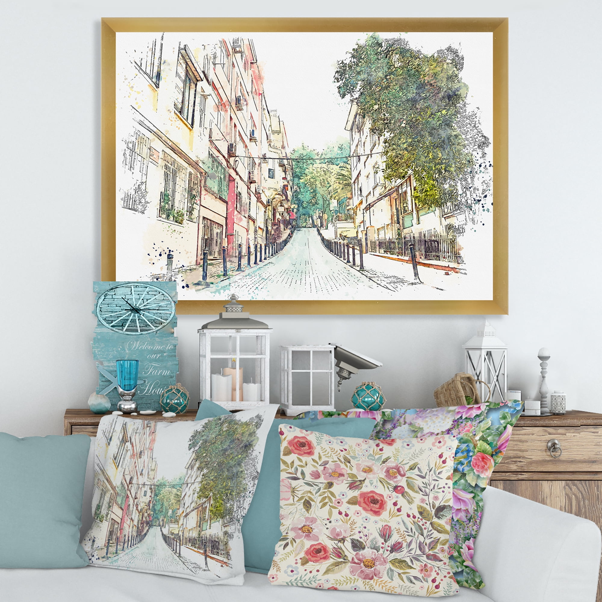 Designart 'Traditional Street In City Istanbul' Traditional Framed Art Print
