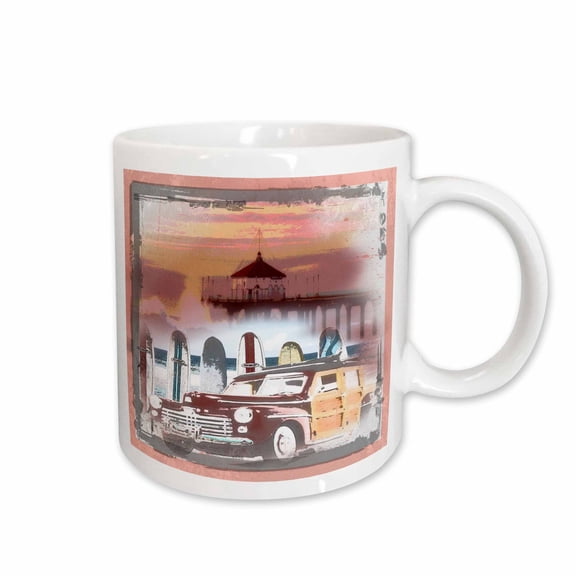 3drose, Manhattan Beach California Woody and Surfboard Art, 15oz Mug