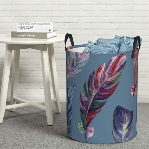 YFYANG Waterproof Laundry Hamper, Retro Feather Pattern Laundry Basket Oxford Fabric with Handle Foldable, S