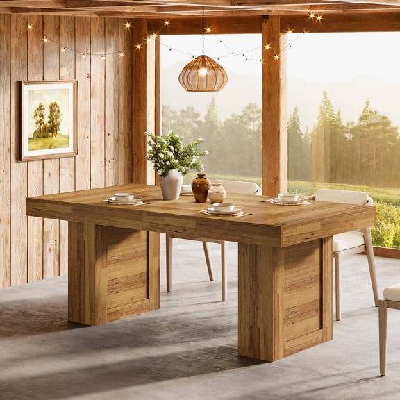 Tribesigns 63'' Farmhouse Dining Table for 6, Rectangle Wooden Kitchen Table with Heavy-Duty Legs, Banquets & Dinner Parties, Natural Oak