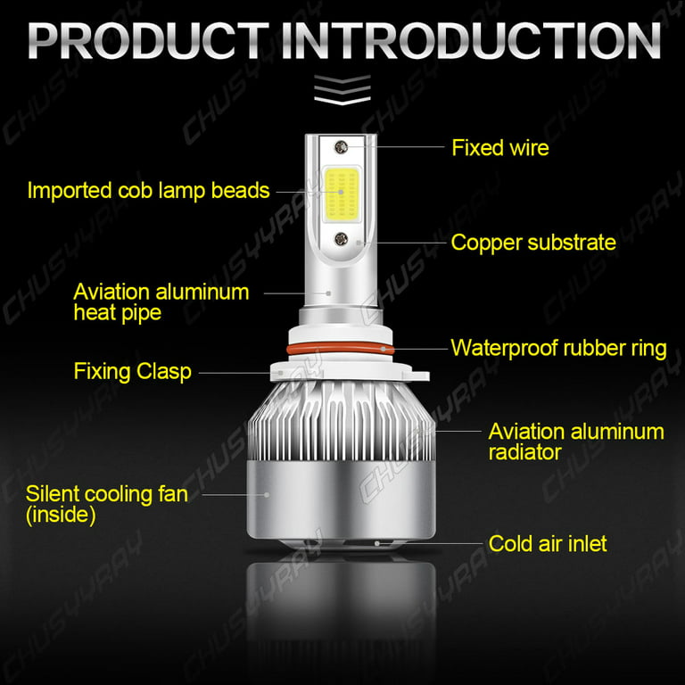 2 Sides 9005 HB3 200W 12000lm LED Headlight Bulb Kit Hi/Lo Beam 6000K