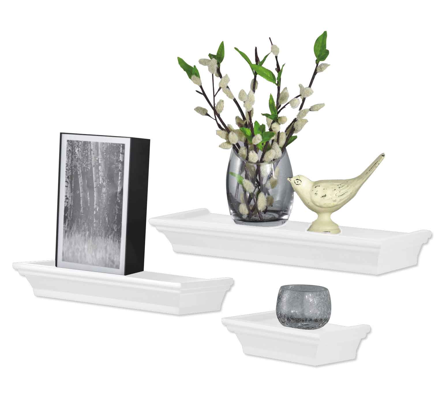 Mainstays 3Piece Decorative Shelf Set 6”W, 12”W, 14”W, White