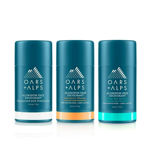 Desodorante sin aluminio Oars Alps para hombres y mujeres, probado por dermatólogos y para pieles sensibles, tamaño de viaje, variedad, paquete de 3, 2.6 oz cada uno