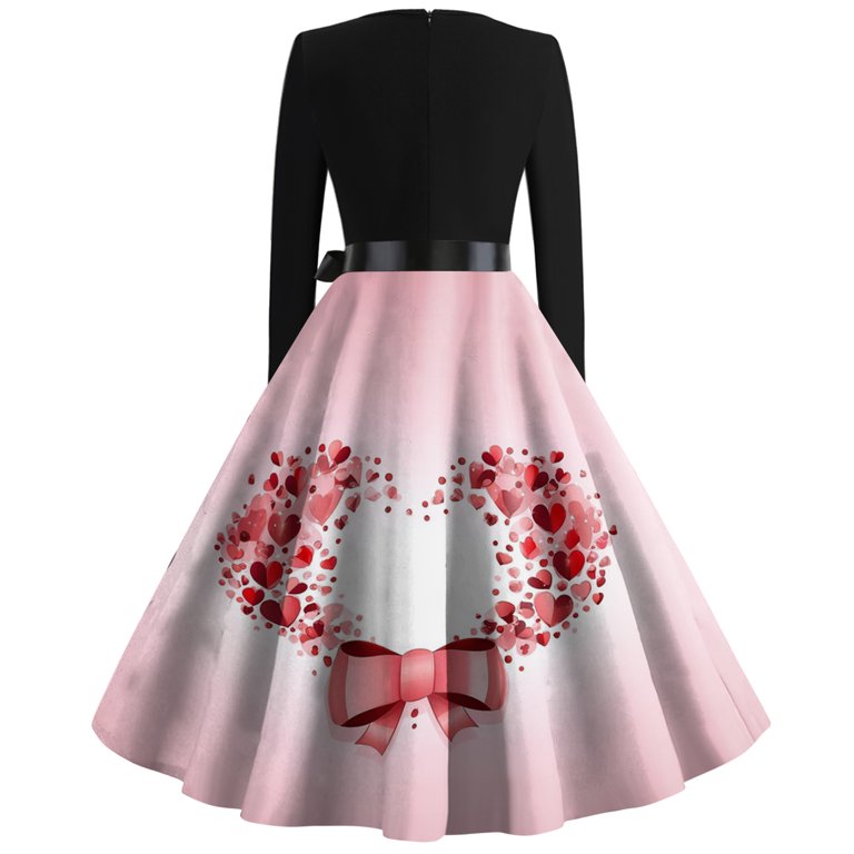 AzureSilk Women s Fashion Round Neck Casual Fitted Valentine s Print Maxi Dress Long Sleeve Flowy Swing Skirt Soft Comfortable Fabric Perfect for