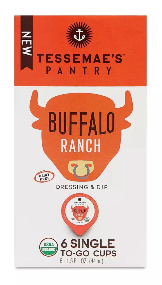 Tessemae's Organic Buffalo Ranch Dip Cups Salad Dressing & Dip, 1.5oz, Sugar Free, Dairy Free, Gluten Free, Whole30 Approved, Keto Friendly