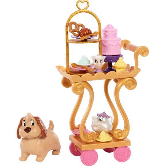 Disney Princess Belle Castle Accessory Pack, Tea Party with Tea Cart, 3 Character Friends & 13 Pieces, Inspired by Beauty and the Beast Movie, Ages 3Y+
