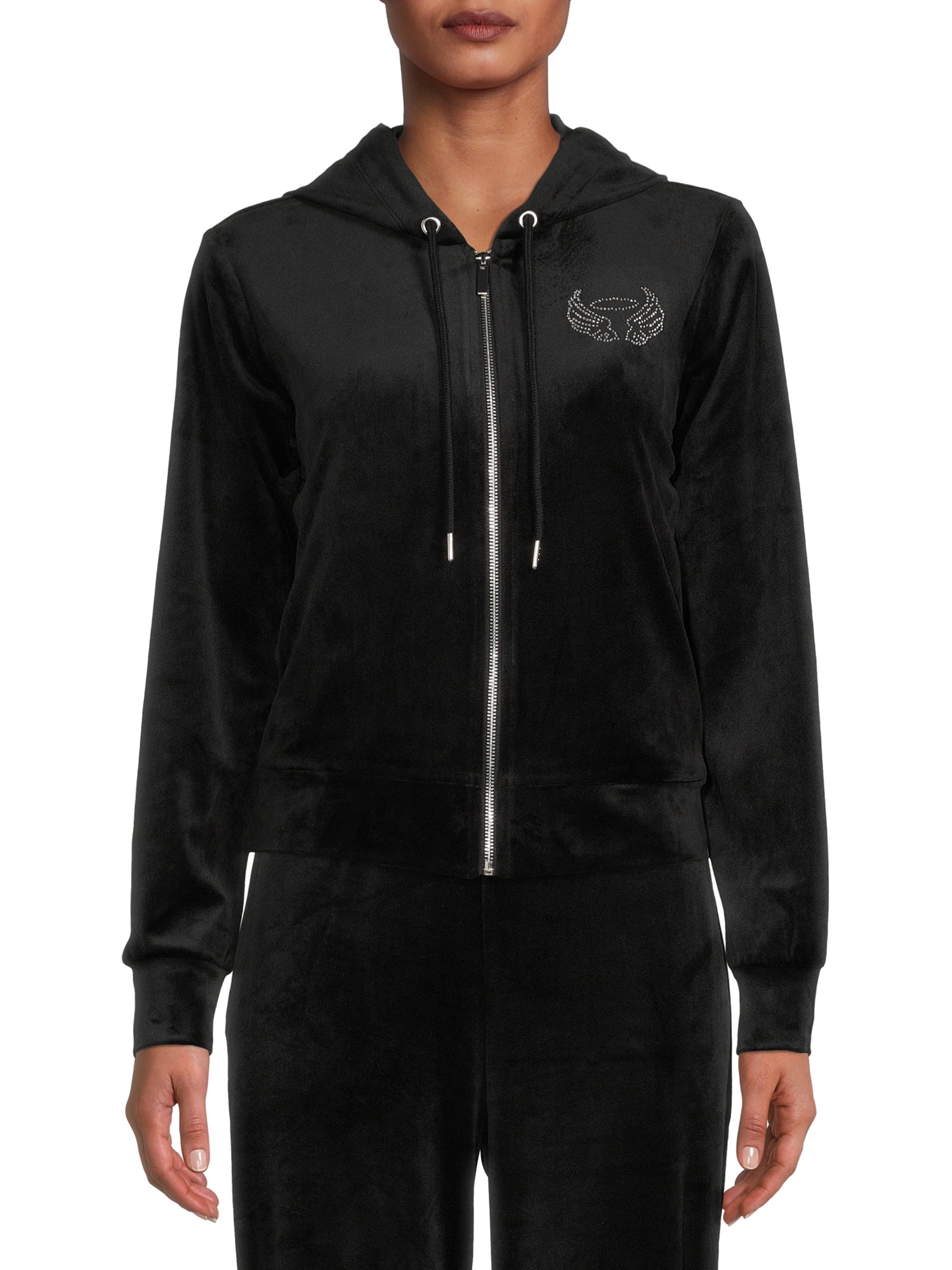 No Boundaries Juniors' Zip-Front Embellished Velour Jacket