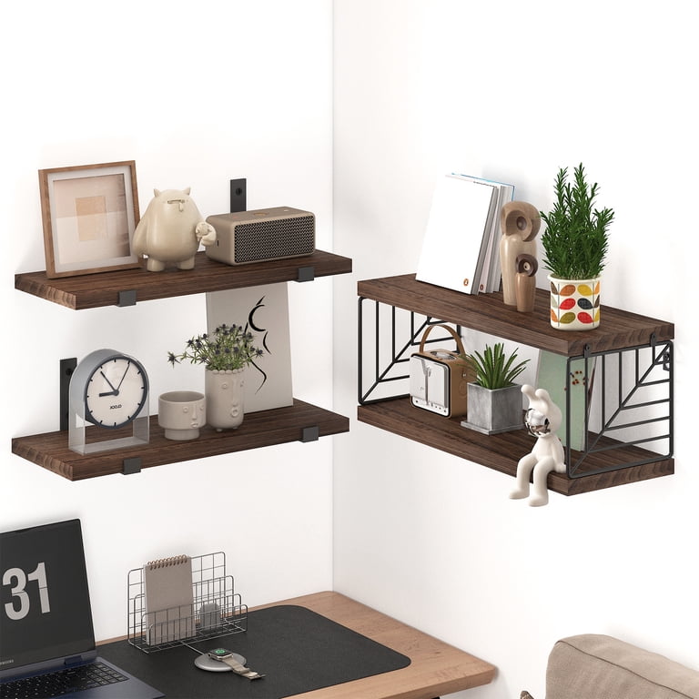 Fairy 4-Tier Rustic Wood Floating Shelves, Brown photo 2