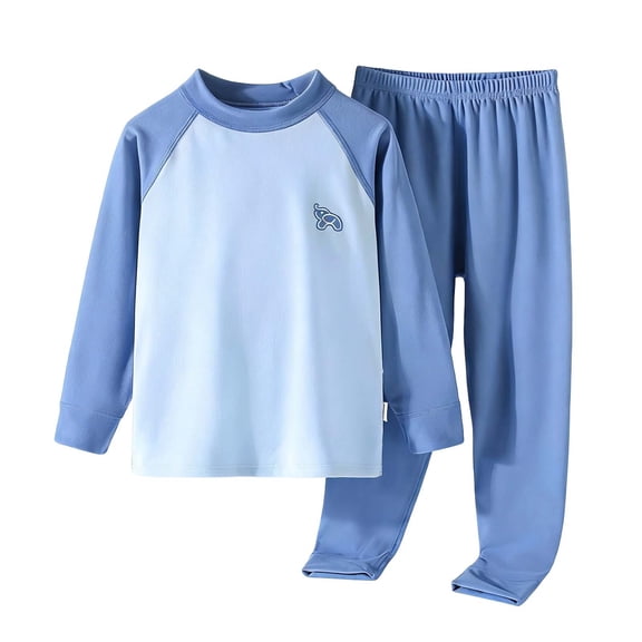 NAFUU Toddler Boys Outfits Set Solid Color Crew Neck Thermal Underwear Long Sleeve Top And Pants Kids Warm Base Layer Sleep Home For Children Classic Vacation Baby Boy Outfits,Blue,3-4 Years