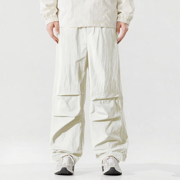 Pantalones largos para hombre, con protección solar, color liso, cintura elástica y cordón ajustable.