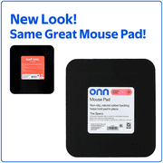 onn Mouse Pad, square, polyester surface with non-slip natural rubber backing, black