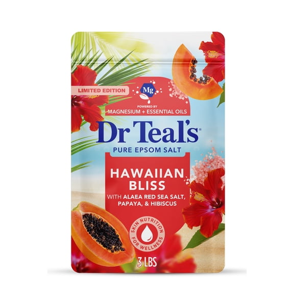 Dr Teal's Hawaiian Bliss Epsom Salt Magnesium Soak, Red Sea Salt, Papaya & Hibiscus, 3 lbs
