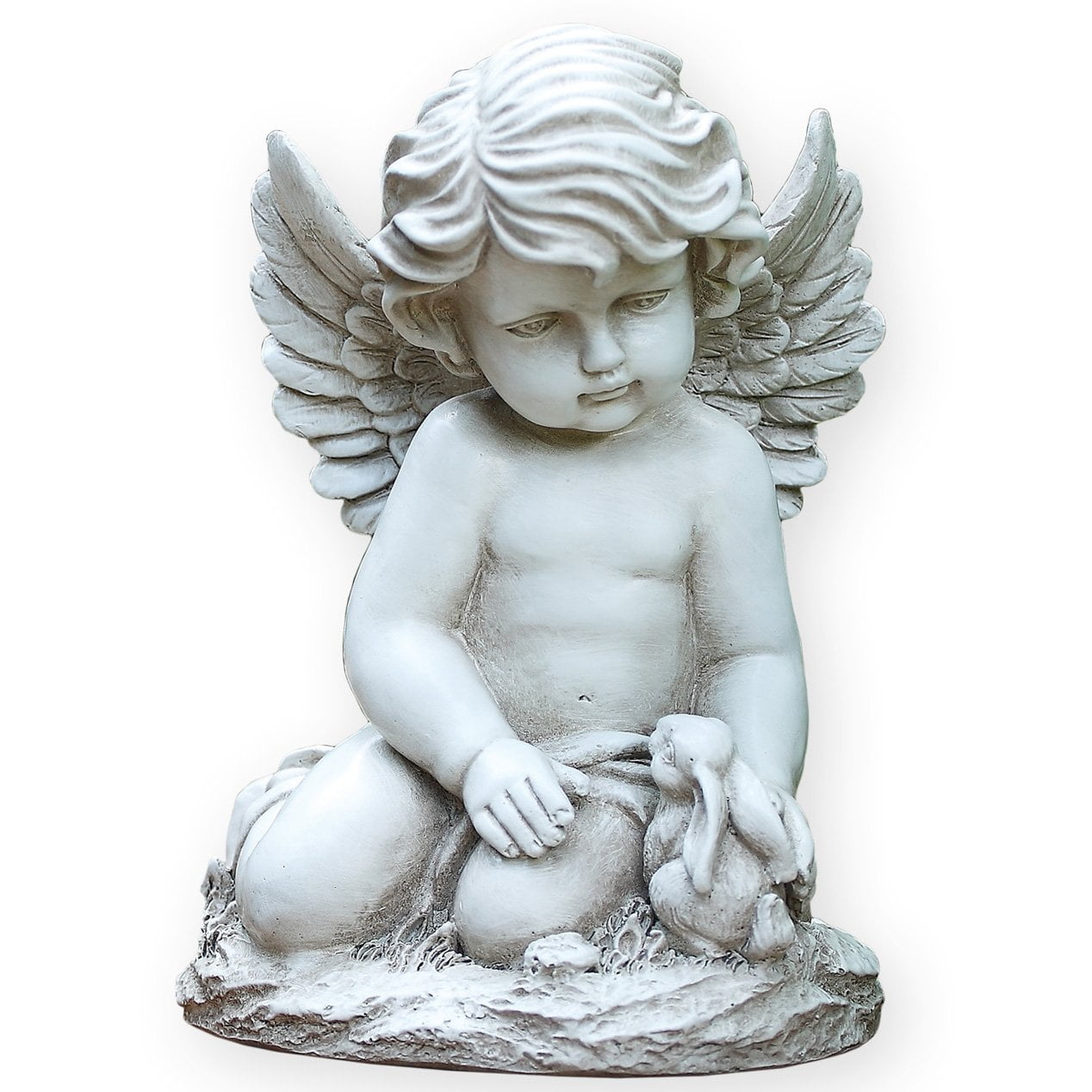 Napco Sitting Cherub with Bunny Rabbit 9 Inch Resin Decorative Indoor Outdoor Garden Statue