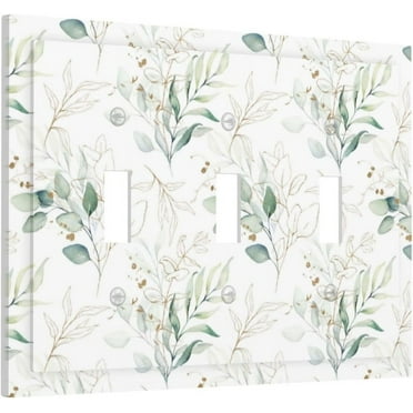 NICKSUN Green Eucalyptus Combination Wall Plate, 3 Gang Triple Toggle Outlet Cover Decorative Switch Plate for Office Home Decor, 4.8 x 6.7 Inch