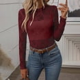 thumbnail image 6 of mgoYE Womens Mesh Long Sleeve Shirts Fashion Clothing Turtle Necks Sheer-Ruched Going Out Tops Fall Summer Outfits Slim Fit Blouses(Red,S), 6 of 9