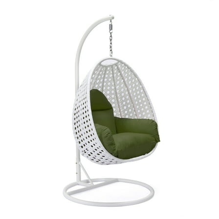 Hanging Egg Swing Chair - Coastal White Wicker Patio Porch Swing Seat - Indoor Outdoor Comfort