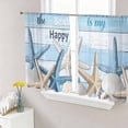 thumbnail image 4 of Sheer Curtains 54 Inches Long 2 Panels, Blue White Starfish on Wood Grain Rod Pocket Curtain Voile Draperies, Happy Place Quote Light Filtering Window Treatment for Living Room Kitchen Bedroom, 4 of 8
