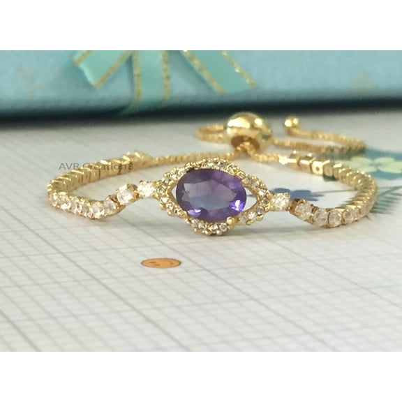 Oval Cut Amethyst Bracelet For Women, February Birthstone Bracelet, Unique Amethyst Jewelry Gift