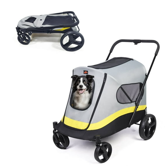 BingoPaw Folding Portable Extra Large Dog Stroller Dog Buggy 4 Wheels for Large Dogs Pet Cat with Rain Cover