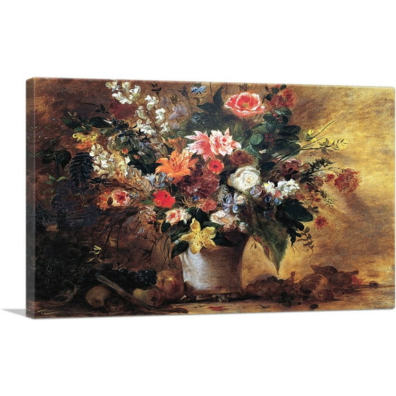 ARTCANVAS Still life with Flowers 1834 Canvas Art Print by Eugene Delacroix - Size: 26" x 18" (0.75" Deep)