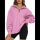 thumbnail image 1 of Sudadera de Entrenamiento de con Media Cremallera para Mujer, de Gran Tamaño, de Larga, Color Liso, con Hombros Caídos. Rosa M, 1 of 5