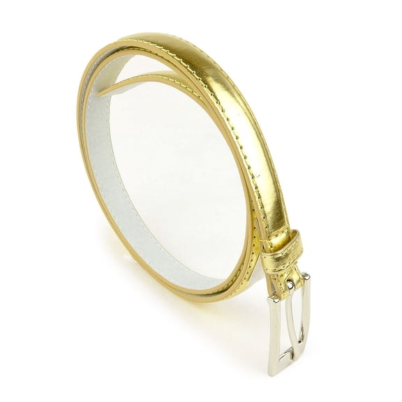 belle donne - women's leather skinny hip or waist dress belt -gold-m