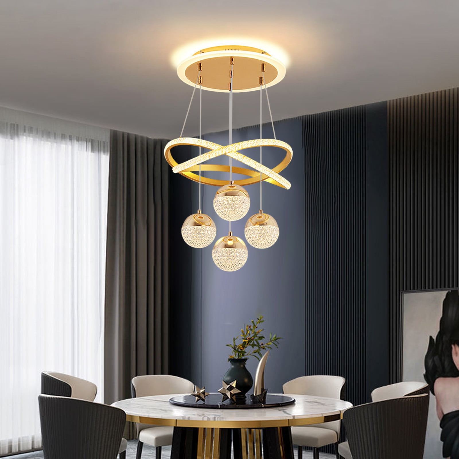Gold Modern Ceiling Light Fixture 100X40Cm Led Chandelier For Dining Room Living Room Bedroom Stairwell Contemporary Hanging Lamp With Metal Frame Dimmable Lighting For Home Office