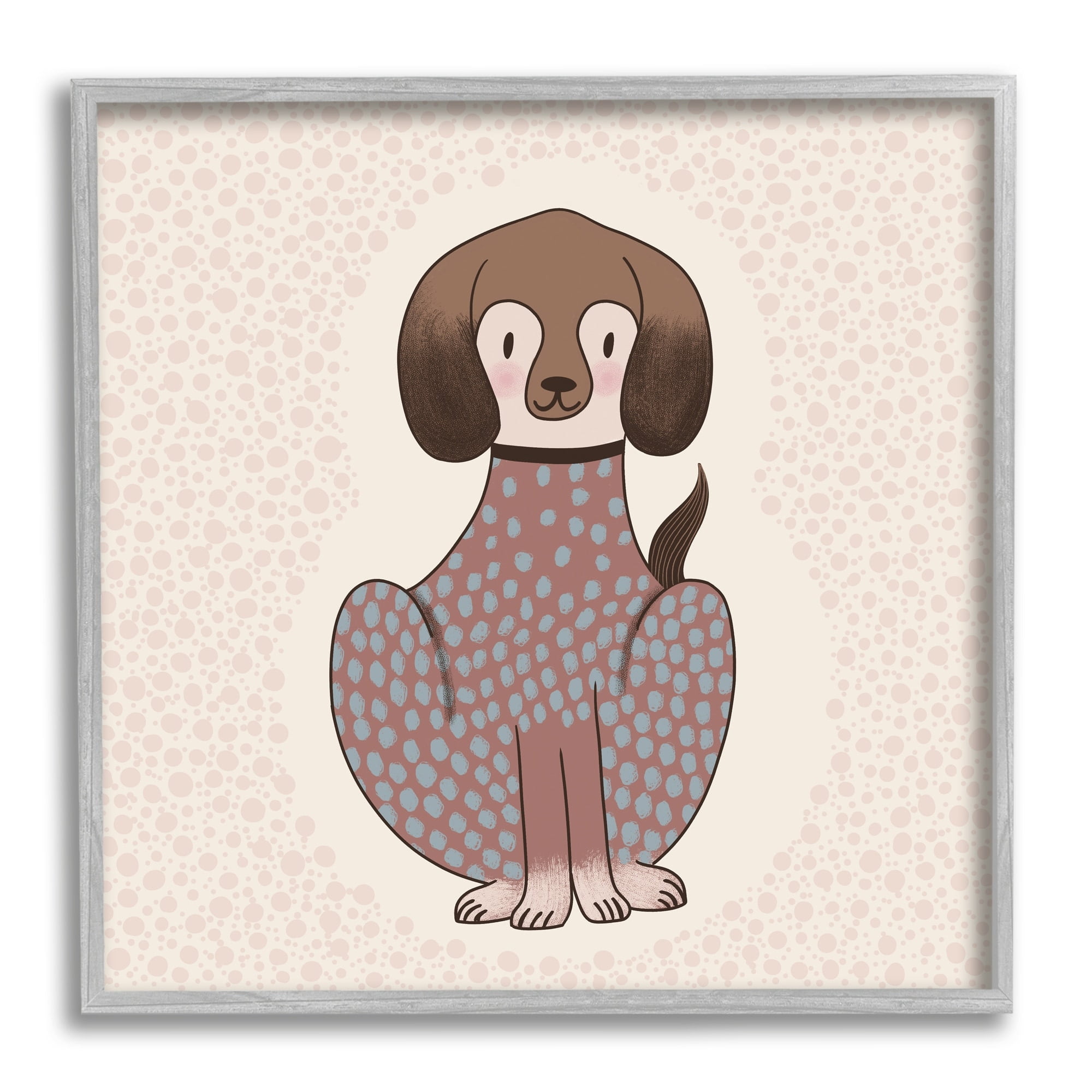 Stupell Industries Adorable Spotted Dog Kids Polka Dot Patterned Animal Graphic Art Gray Framed Art Print Wall Art, Design by Birgit Maria Kiennast