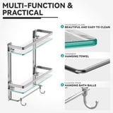 Vdomus 2 Tier Bathroom Glass Shelf with Towel Bar, Wall Mounted ...