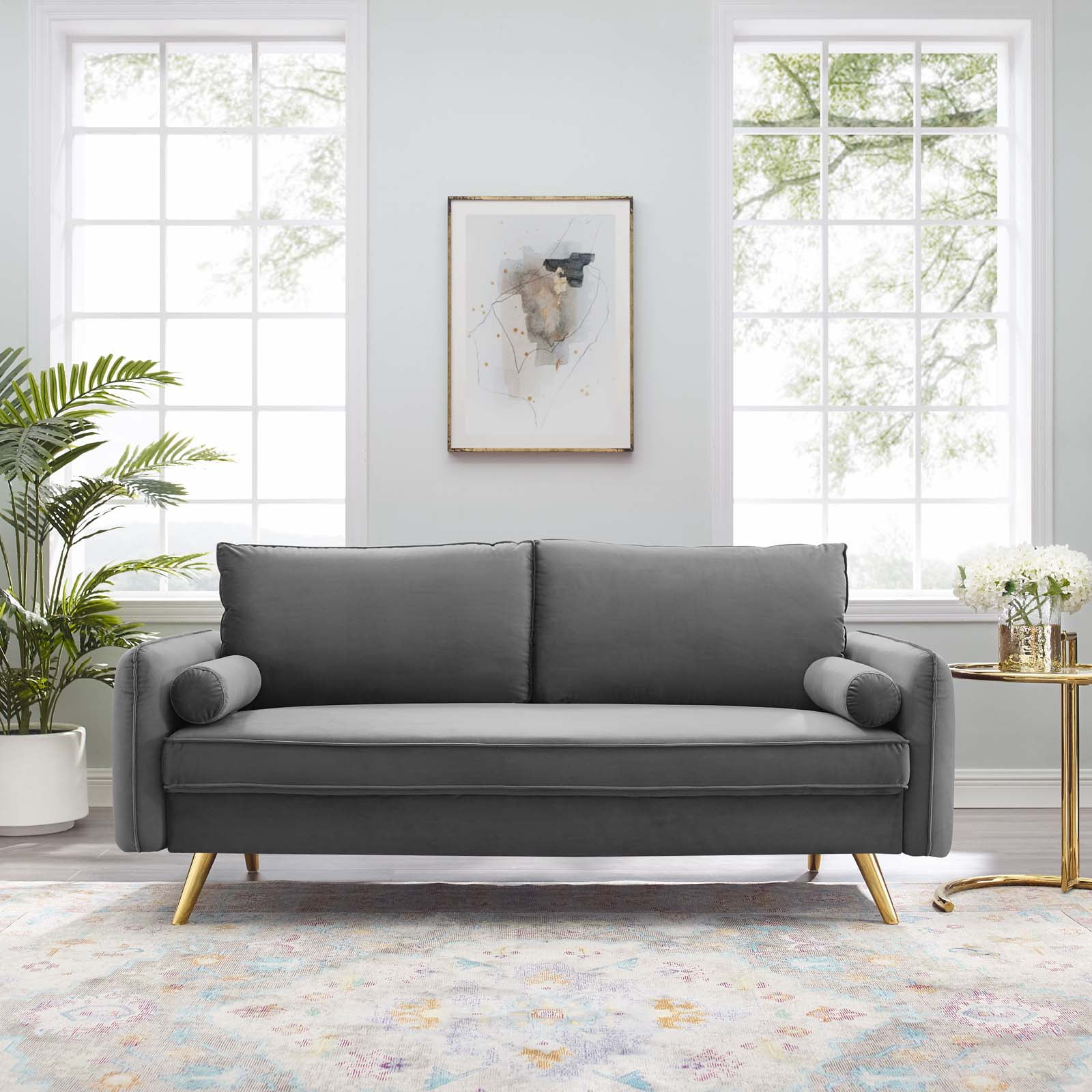Modway Revive Performance Velvet Sofa, Gray Velvet