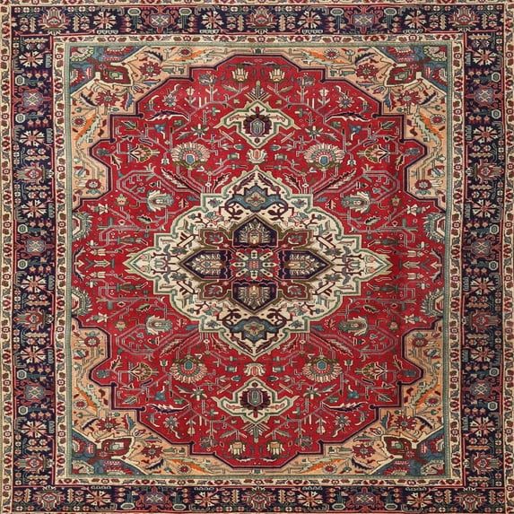 Ahgly Company Machine Washable Indoor Square Traditional Saffron Red Area Rugs, 5' Square