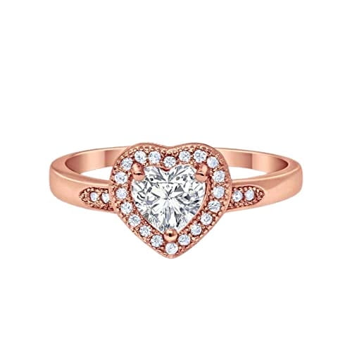 HeartsAndYou 2ct Heart Cut Moissanite Engagement Ring for Women Milgrain Halo Solitaire 18k Rose Gold over Silver