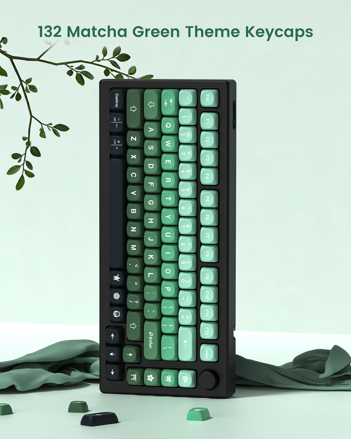 COSTOM Matcha Gradient Green PBT Keycaps, MOA Profile Cute Custom Keyboard Keycaps Janese Style 5 Side Dye Sublimation, 132 Keys Set for 60% 65% 75% 80% 100% Cherry Gateron MX Mechanical Keyboard