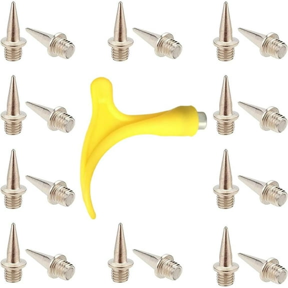 50Pcs 1/2 Inch Track Spikes Hard Steel Track Replacement Pyramid Spikes for DIY Sports Track Shoes with Wrench for DIY Long Jump Track and Field Sprinting Country Outdoor(Sliver)