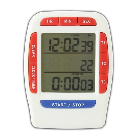 - Digital Timer with LCD Display 3 Line Alarm Countdown Stopwatch, Red