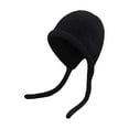 thumbnail image 3 of Women's Retro Slouchy Knit Beanie, Ribbed Brim Roll-Up Hat, Face Slimming Warm Ear Flap Cap, Soft Stretchable Winter Hat, Oversized Comfort Fit, Casual Daily Wear - Black, 3 of 7