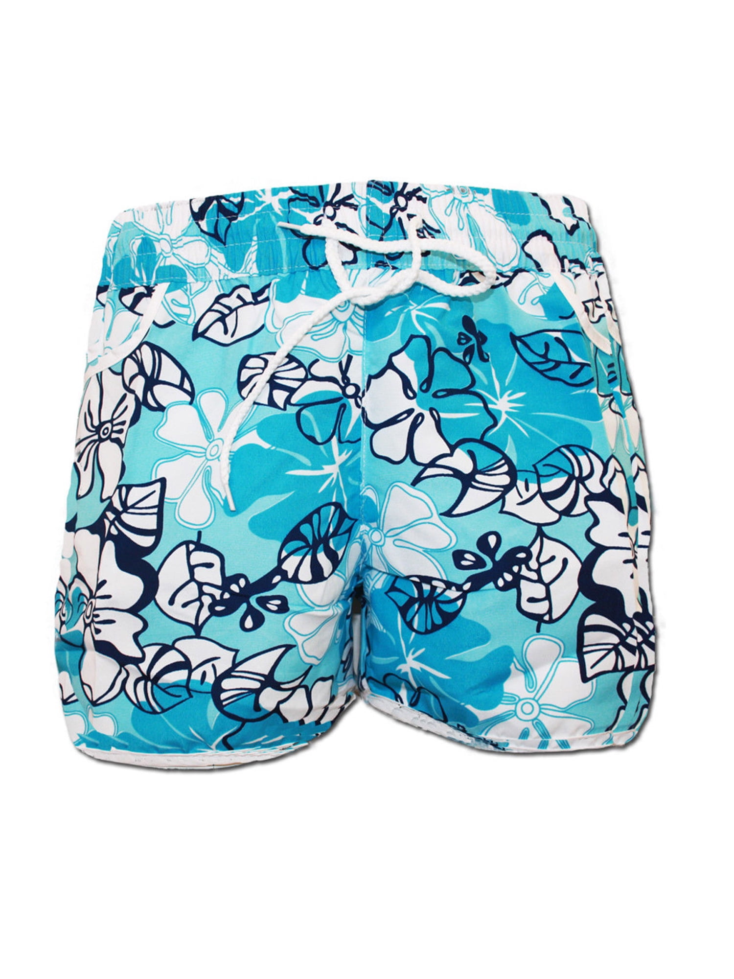 Womens Summer Drawstring Elastic Waist Shorts Floral Print High Waisted Casual Beach Shorts with Pockets