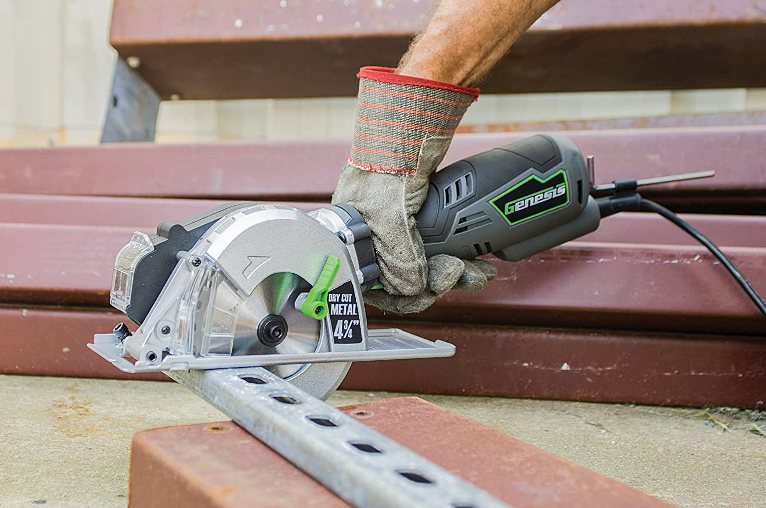genesis gmcs547c 5.8 amp 4 3 4 control grip compact circular saw for metal cutting with chip collector and metal cutting blade Walmart