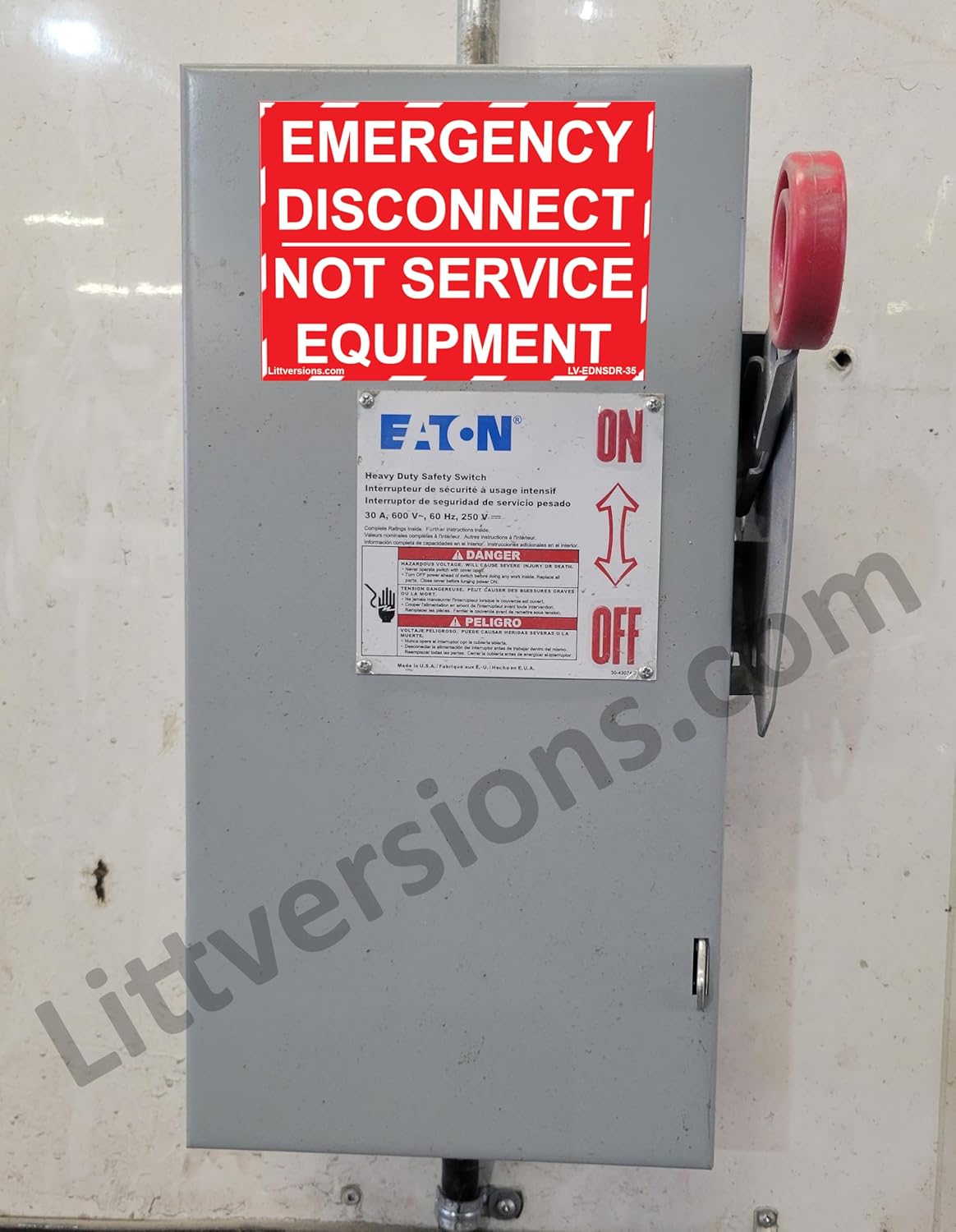 5-Pk 5"x 3.5" Red Emergency Disconnect NOT Service Equipment Label Sign Vinyl Elect NEC compliant