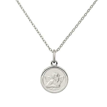 - Sterling Silver Rhodium-plated Angel Medal Charm with 18-inch Chain