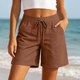 thumbnail image 2 of Gyujnb Women High Waist Cotton Linen Shorts Adjustable Drawstring Waist Casual Summer Shorts with Pockets,Coffee, 2 of 5