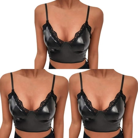 e Unlined Womens Lace Leather Sexy 3Xl Crop Top Leather Lace Strap Chest 49Er Top Women Cup Bra Brooch Lace 4Xl Womens Tops Line Lingerie Unlined ceangrtro Black (3Packs) Black (3Packs)