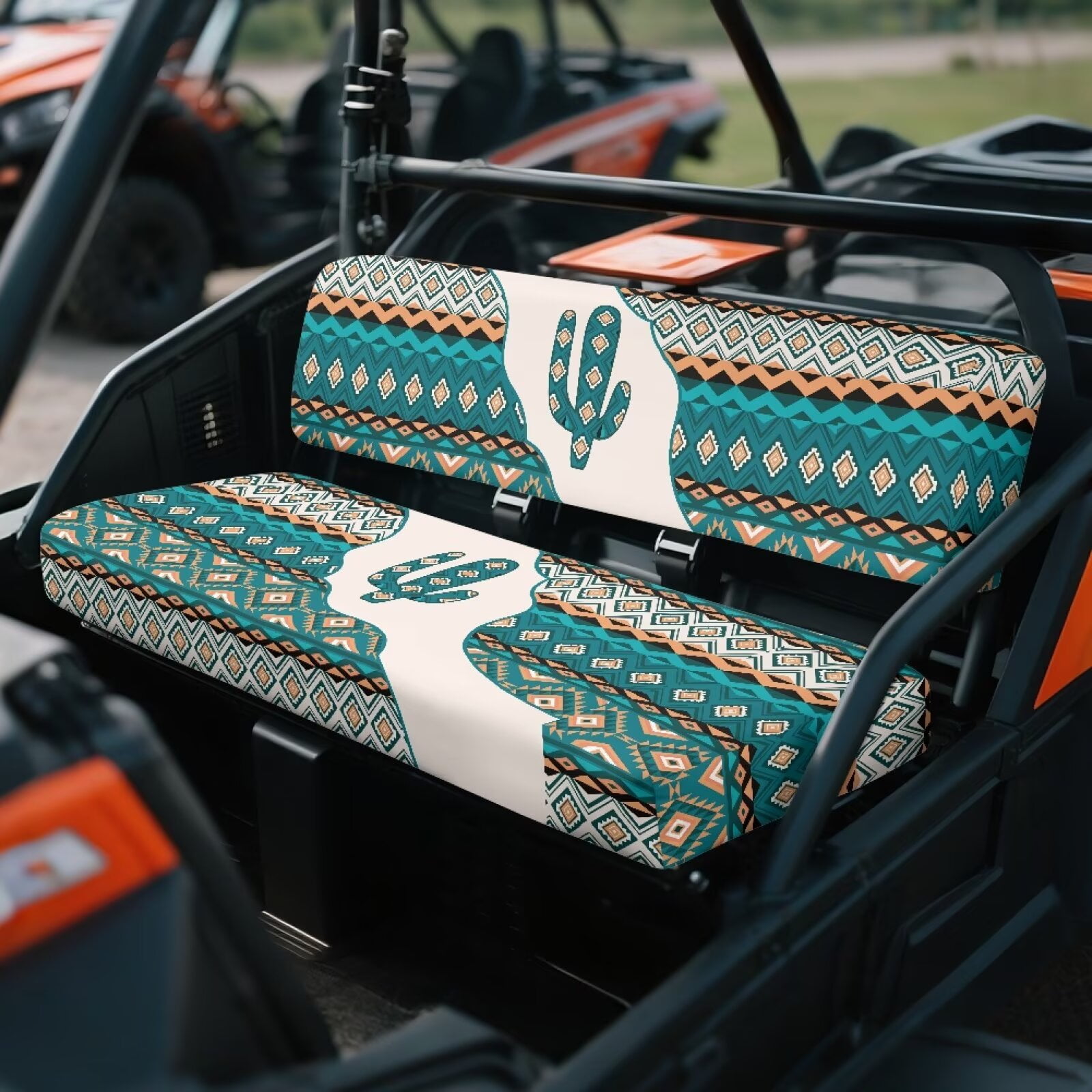 Garronmavis Aztec Cactus UTV Seat Covers with Elastic Edges Easy to Install UTV Bench Seat Cover Set Accessories Compatible with Kawasaki Mule 4010 4x4 Diesel (2009-2013)