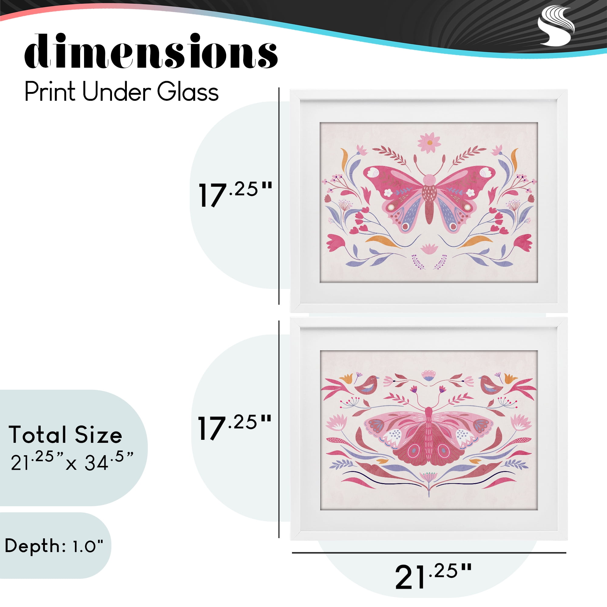 Stupell Industries Boho Folk Butterflies 2 Piece White Framed Print Under Glass Set, design by Kim Allen