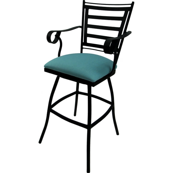 Outdoor Extra Tall Swivel Bar Stool 35" Seat - Jenna - Aqua Fabric - Black