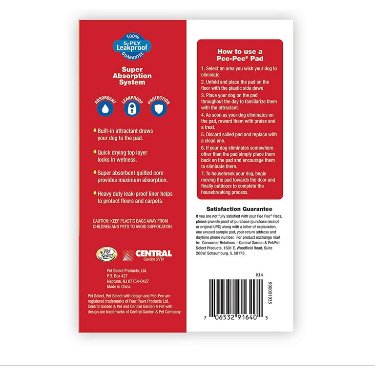 Four Paws Pet Select Pee Pee Pads for Dogs and Puppies 100 Count