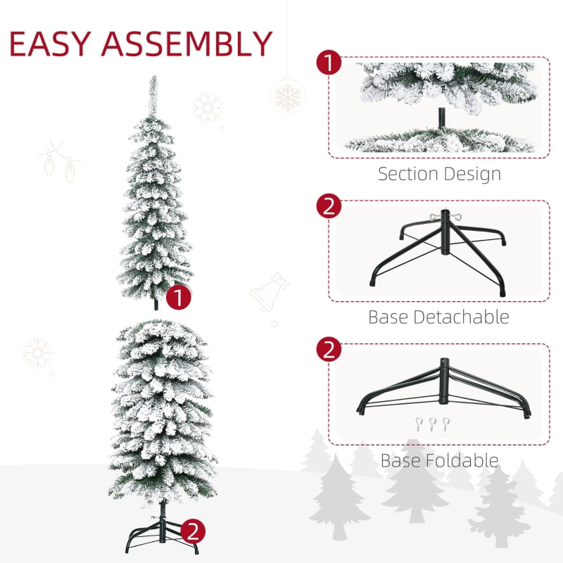 Alvantor Christmas Tree Unlit Flocked Pencil with 395 Tips, Slim Holiday Decor 18"x18"x72" 6ft Green